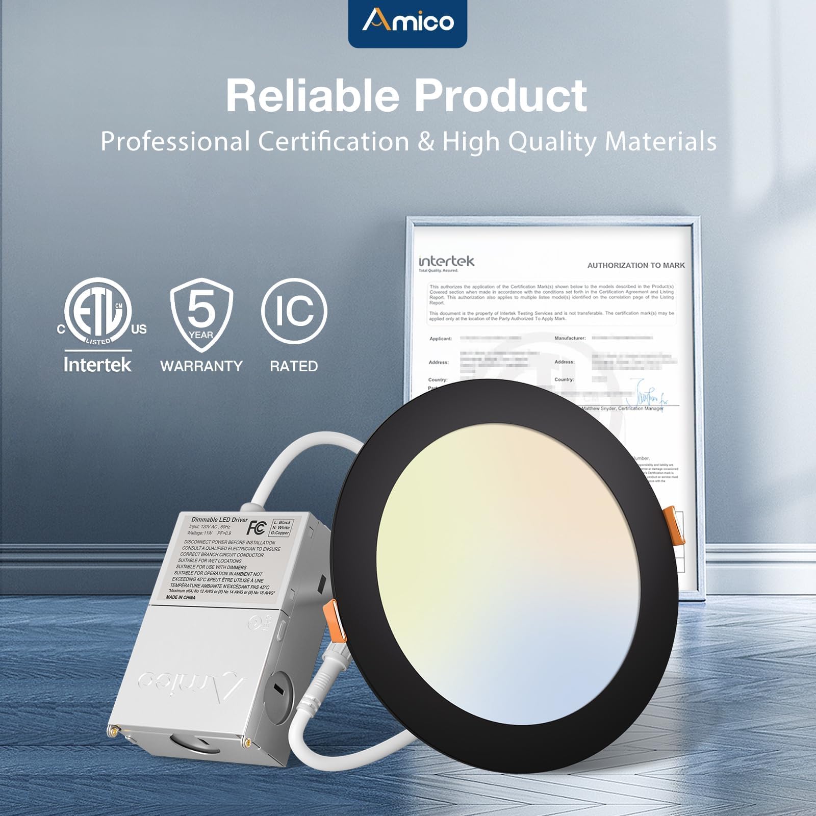 Amico dimmable downlight demonstrates smooth light control.