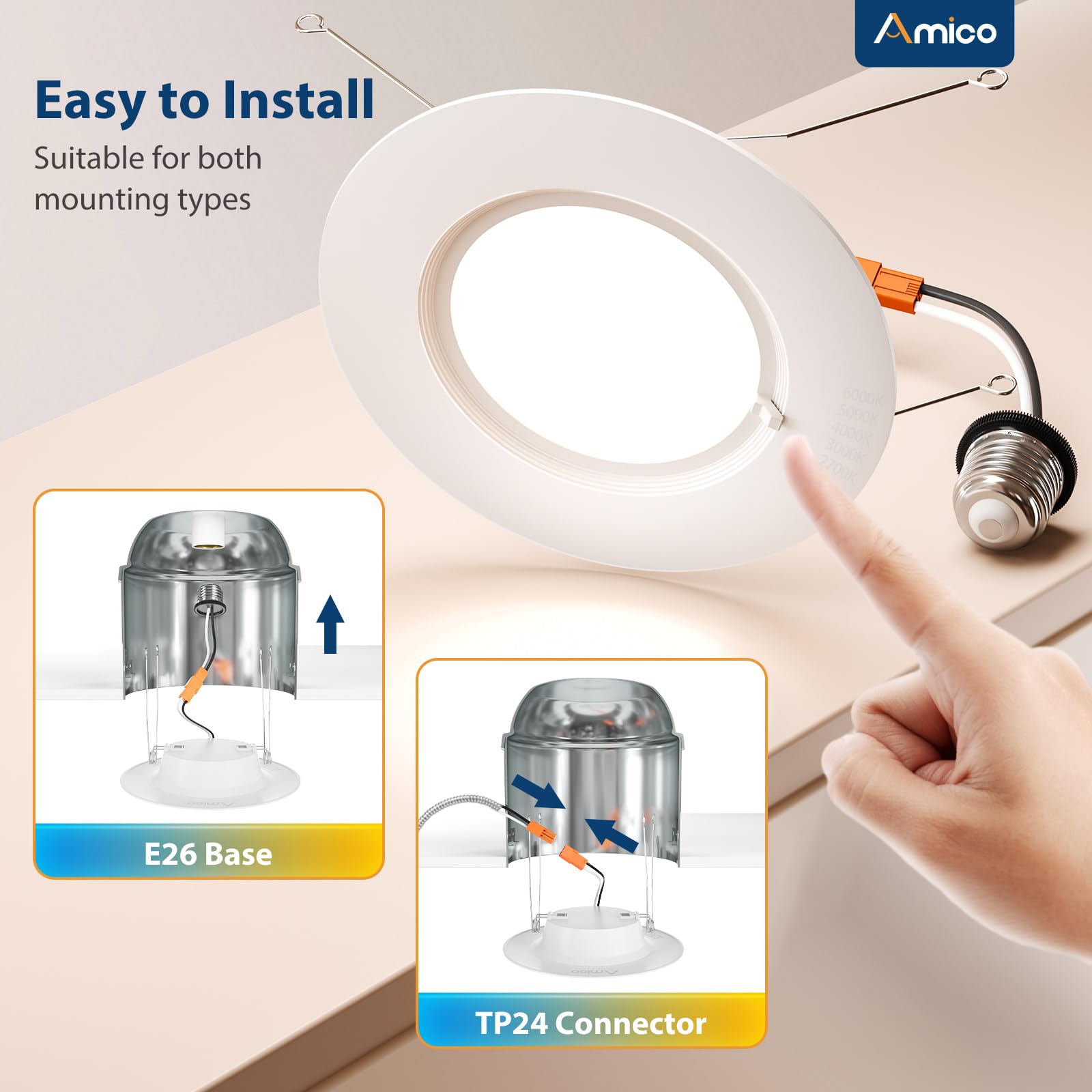 Amico dimmable LED recessed light offers 10%–100% brightness for comfortable lighting