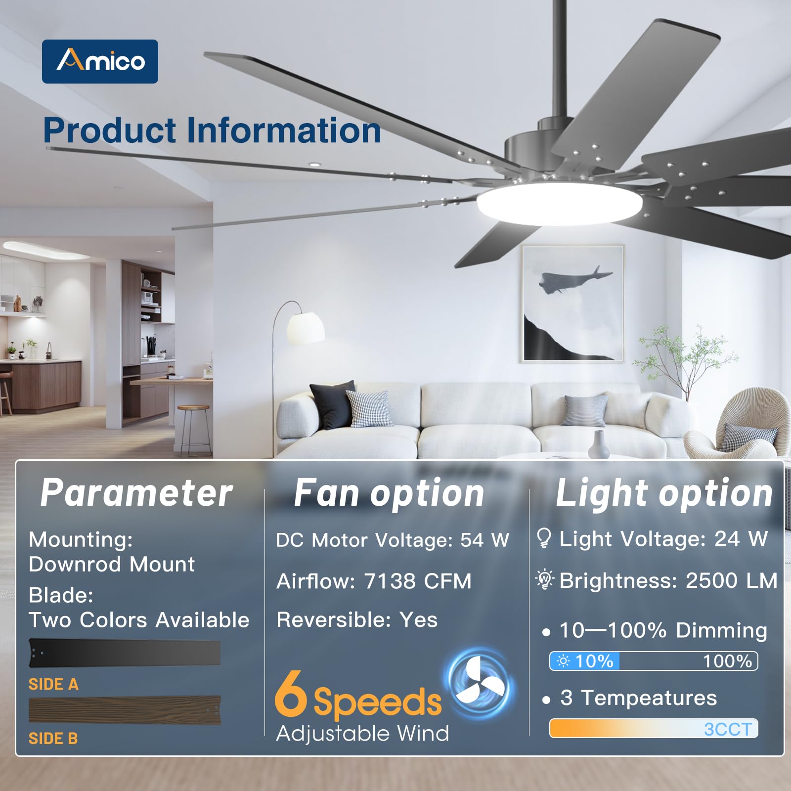 Amico dimmable light with 3 CCT for customizable ambiance.
