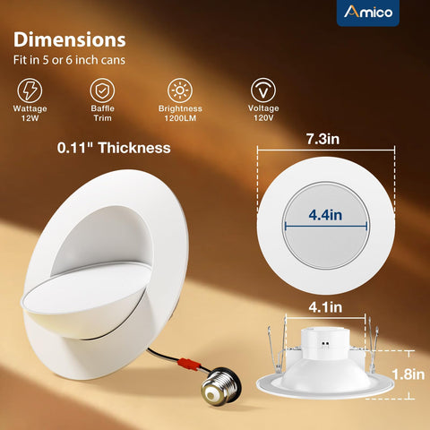 Amico dimmable recessed lights adapt from 10% to 100% brightness