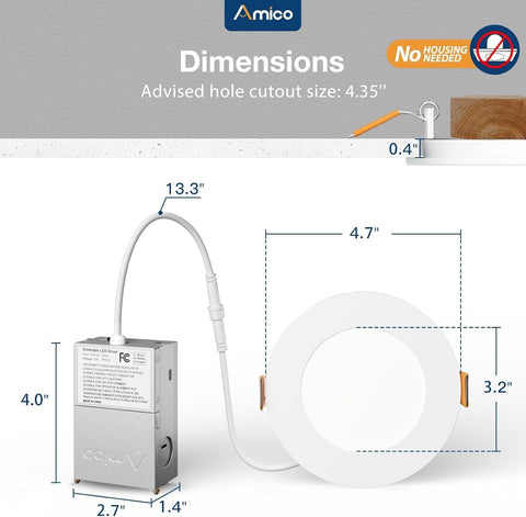 Amico dimmable design enables smooth brightness control.