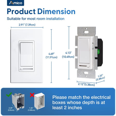 Amico dimmer switch compatible with LED and CFL lighting.