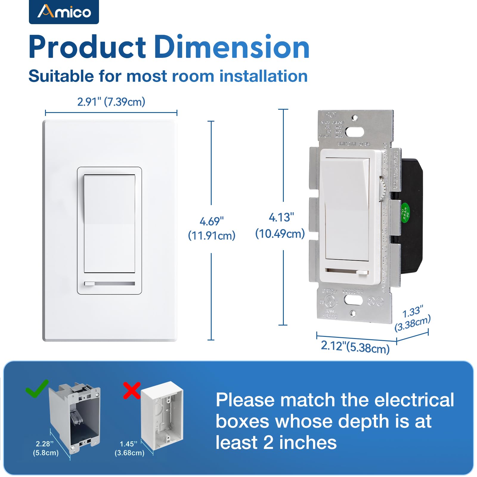Amico dimmer switches with included wall plates in packaging