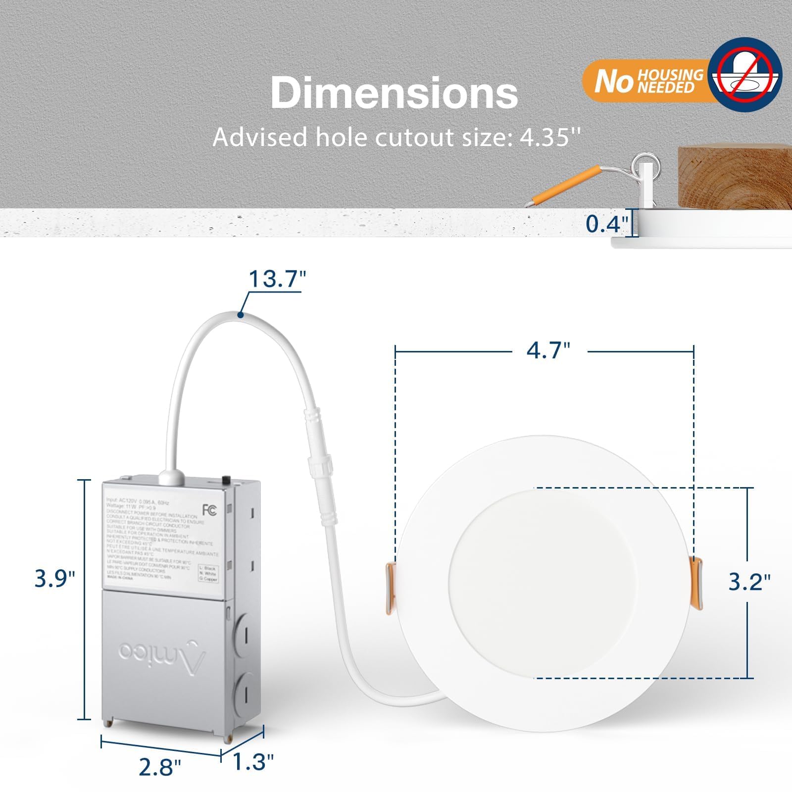 Amico energy-saving recessed lights reduce power usage and upkeep.