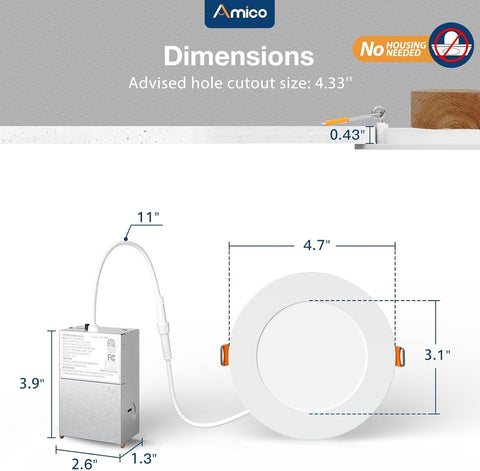 Amico ETL and FCC-certified downlight ensures quality and compliance.