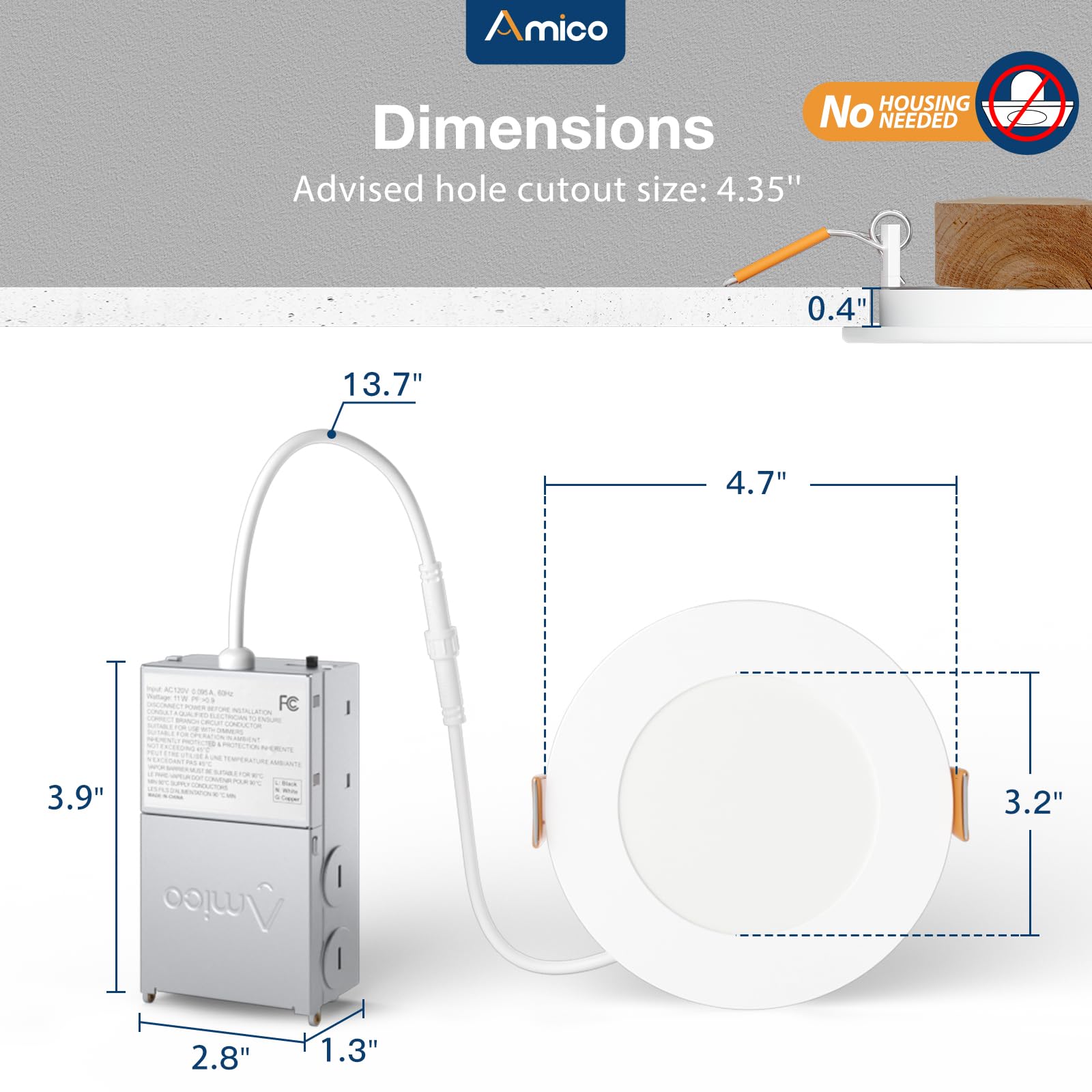 Amico ETL and FCC certified recessed light ensuring safety and reliability