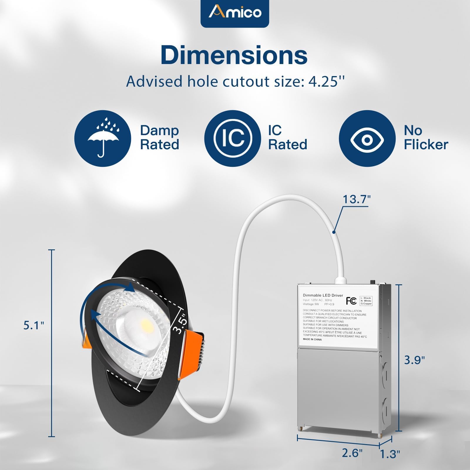 Amico ETL FCC-certified downlight ensures safety and reliability