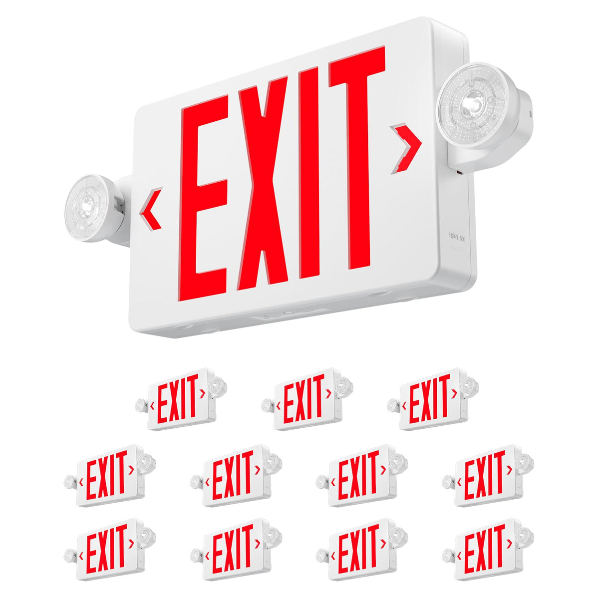 Amico exit sign with battery backup for outage visibility and safety.