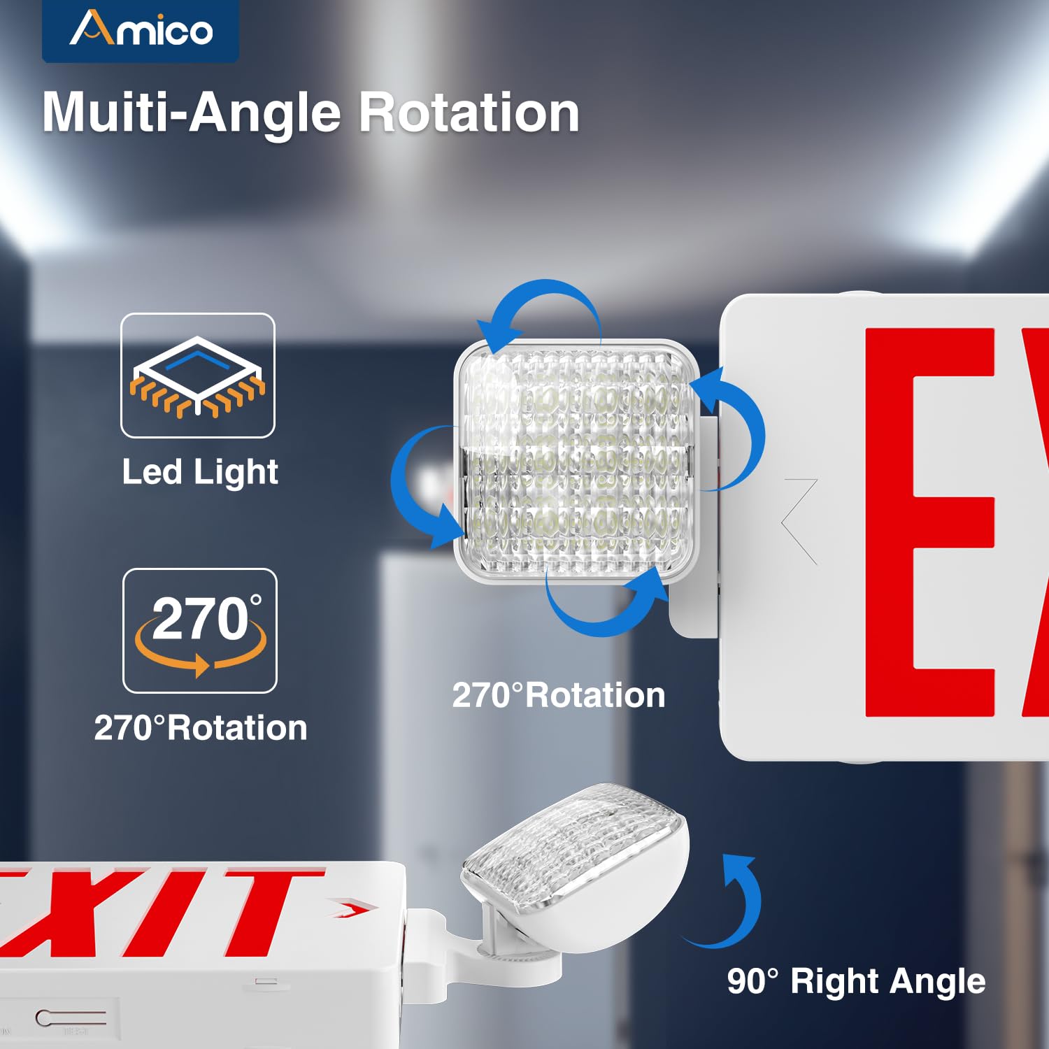 Amico ETL-certified exit sign suitable for commercial safety.