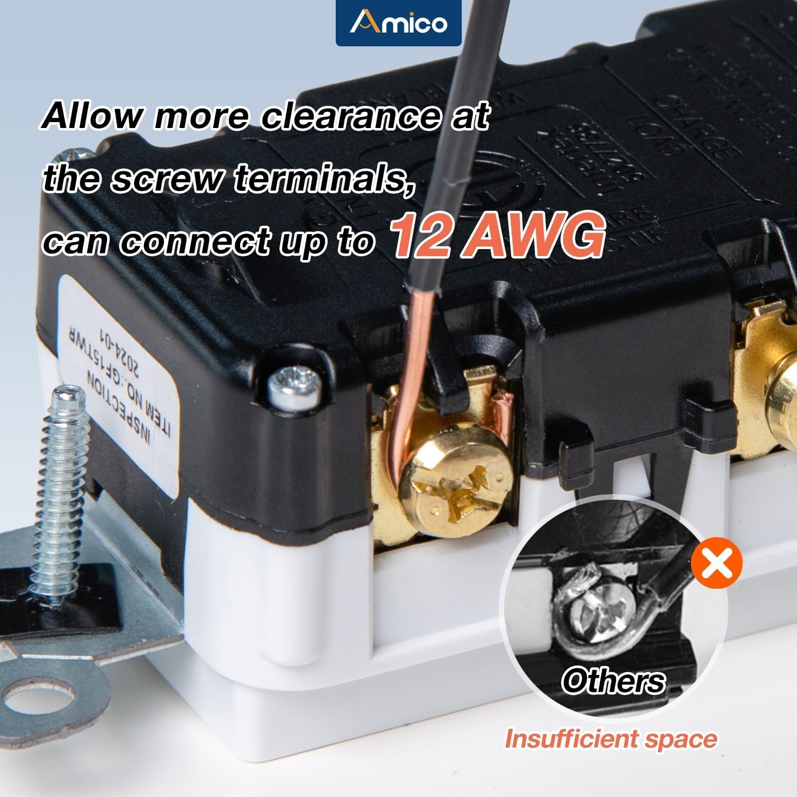 Amico GFCI supports back and side wiring options for flexibility.