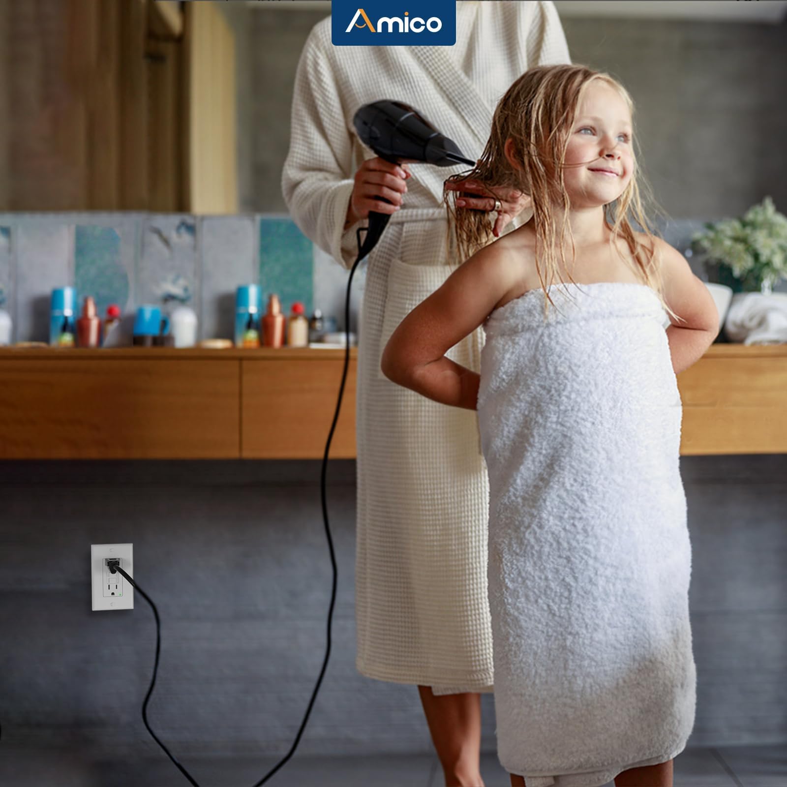 Amico GFCI outlet indoor white variant for safe home use.