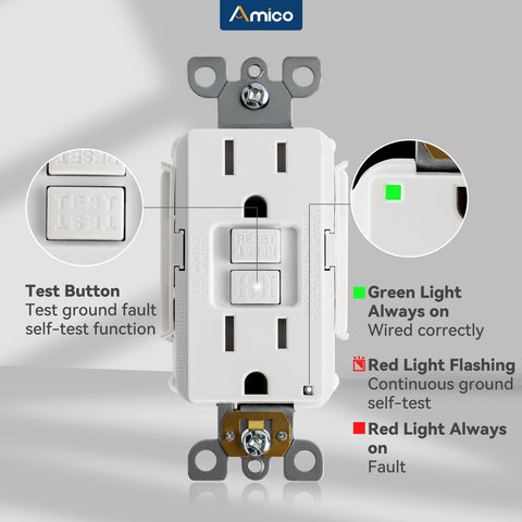 Amico GFCI outlet terminal cover safety helps prevent accidental shocks.