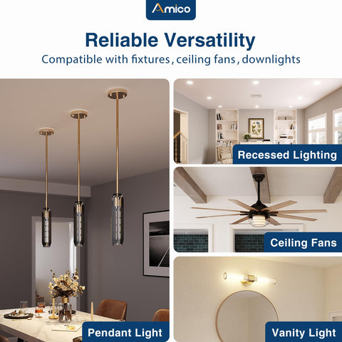Amico goof ring works with ceiling fans and pendant lights.