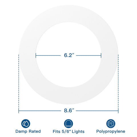 Amico goof ring inner diameter 6.2 inches fits 6-inch recessed lights neatly.