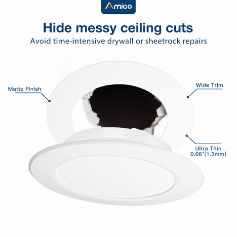 Amico goof ring white matte finish creates crisp ceiling lines.