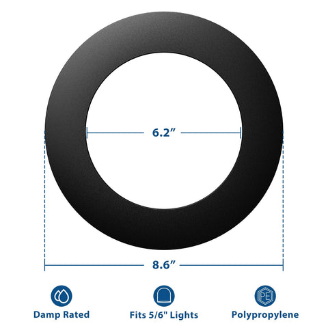 Amico Goof Rings inner-diameter 6.2 inches to fit recessed lights cleanly.