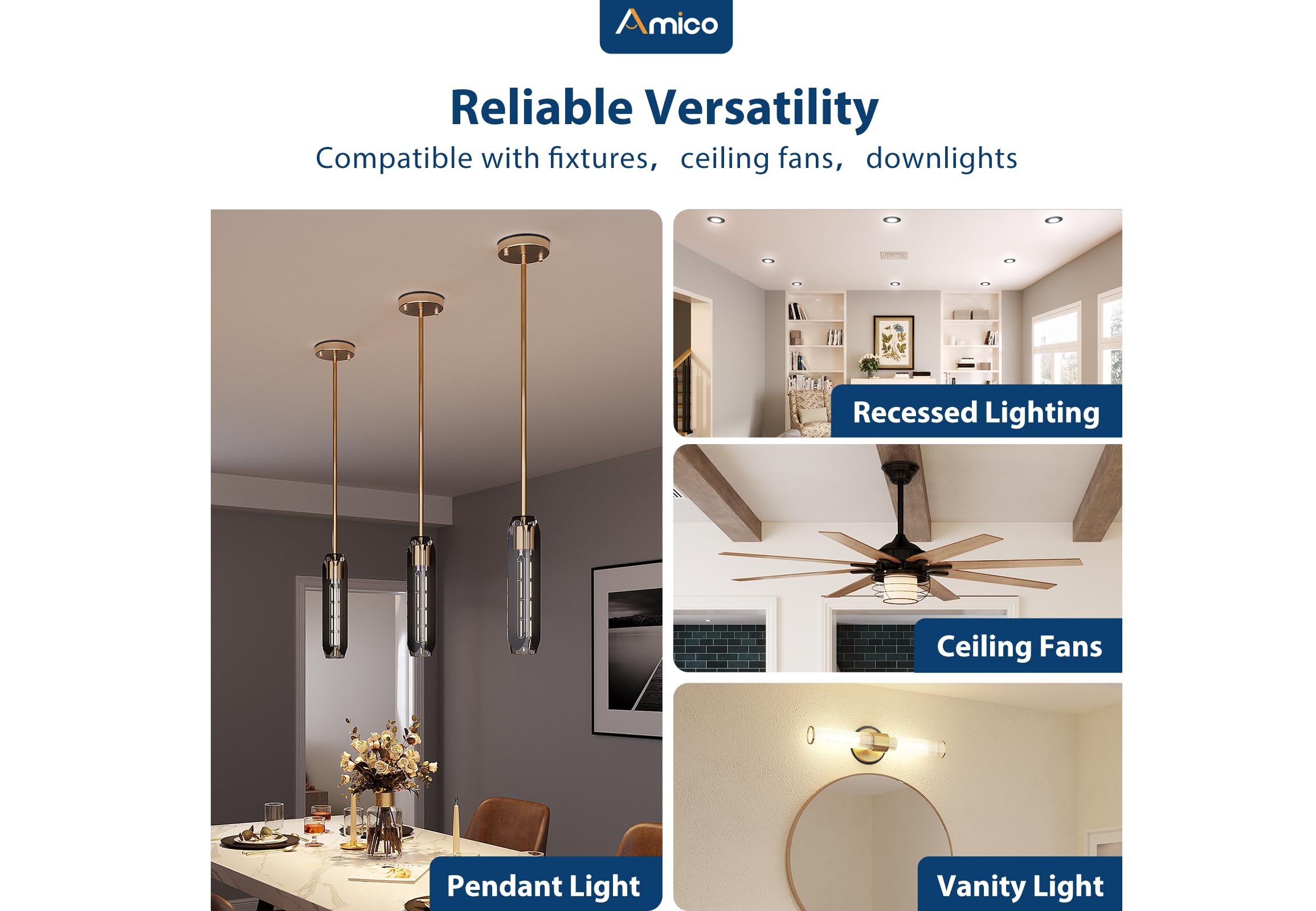 Amico Goof Rings compatible with ceiling fans and pendant lights.