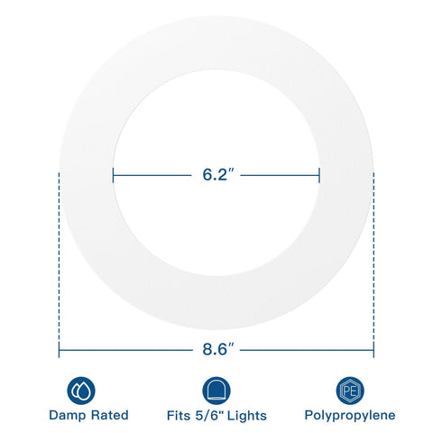 Amico Goof Rings inner diameter 6.2 inches securely fits recessed lights for a neat finish.