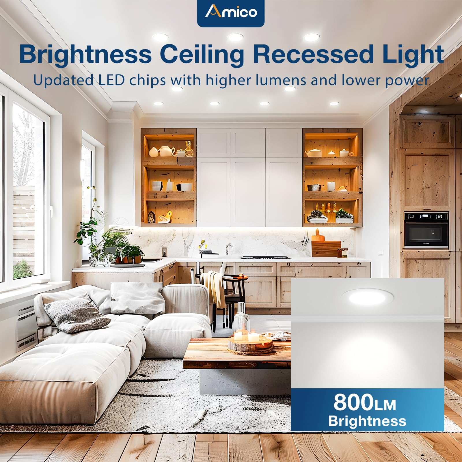 Amico IC-rated canless design for safe installation in insulated ceilings.