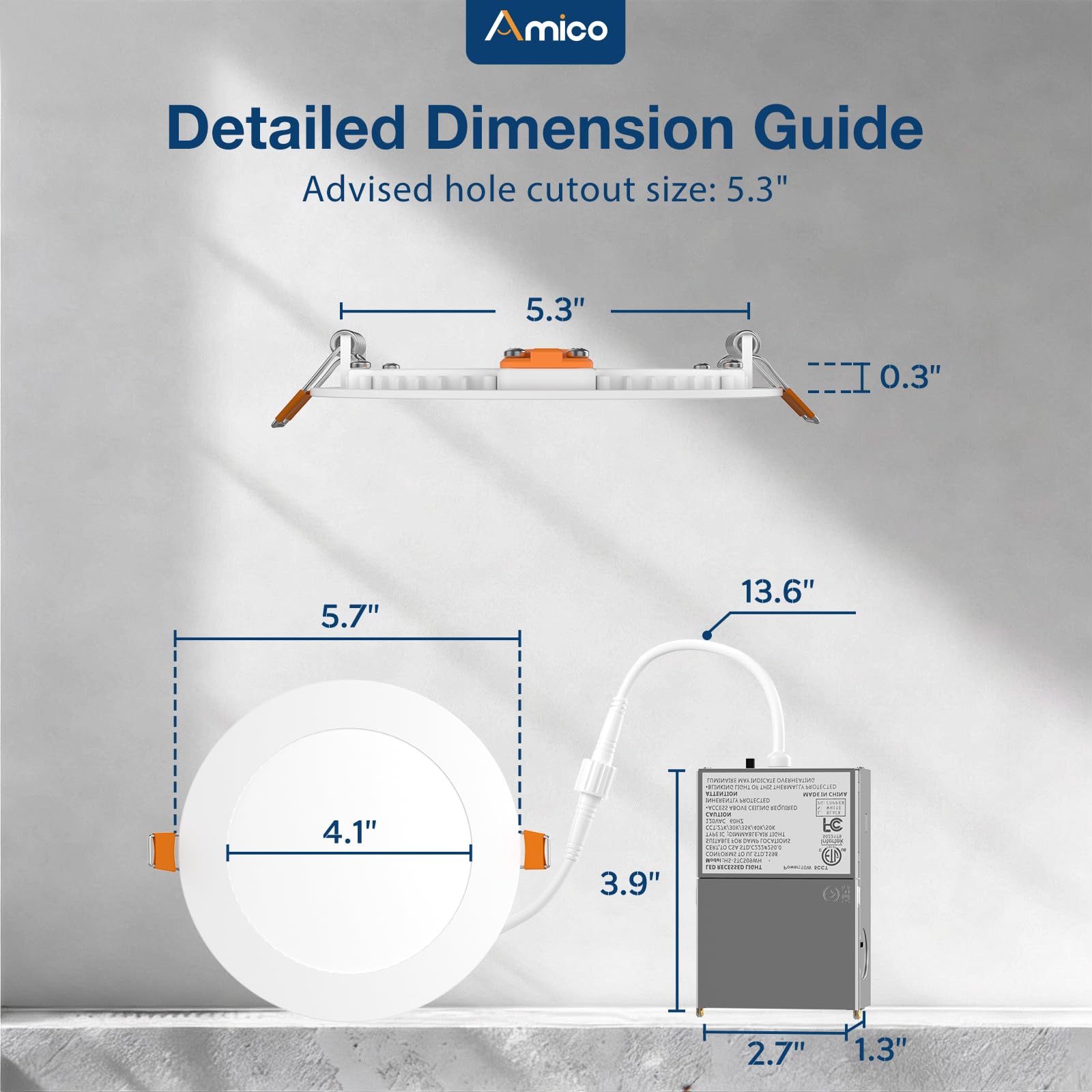 Amico IC-rated canless design safely sits in insulation and tight ceilings.