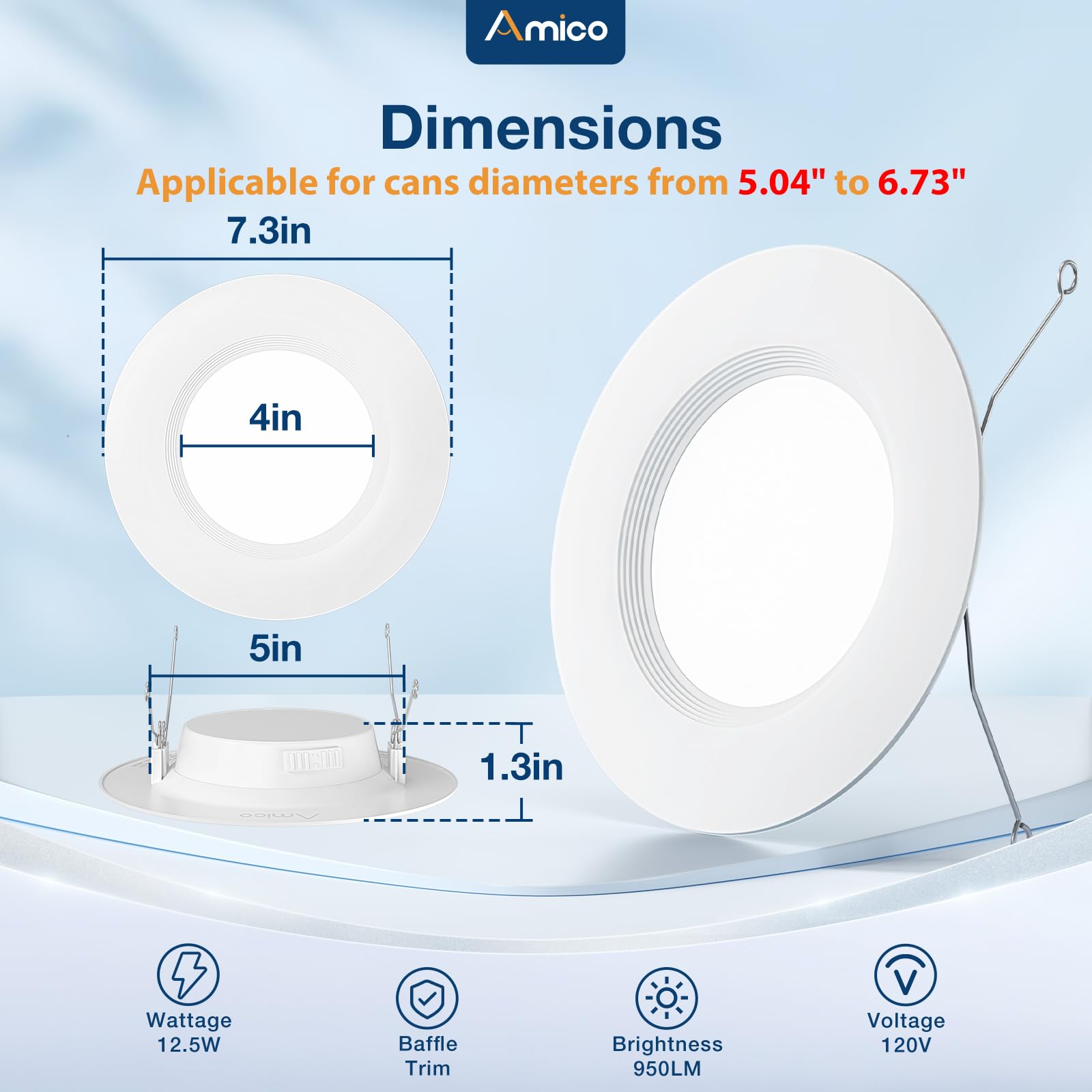 Amico IC-rated and ETL-certified design stays cool in insulated ceilings.