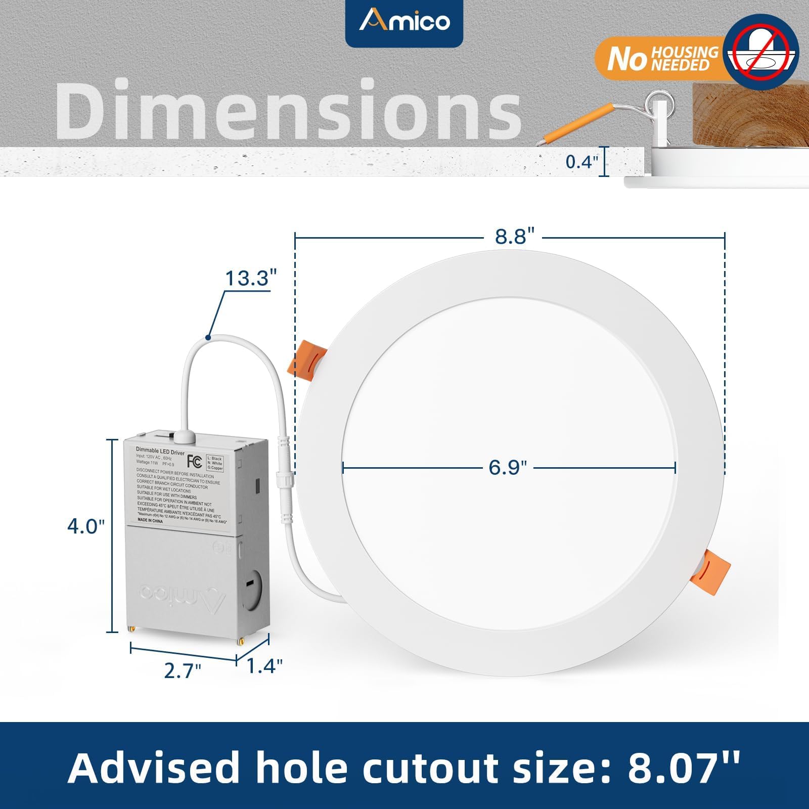 Amico IC-rated fixture compatible with insulation for safe ceiling installs