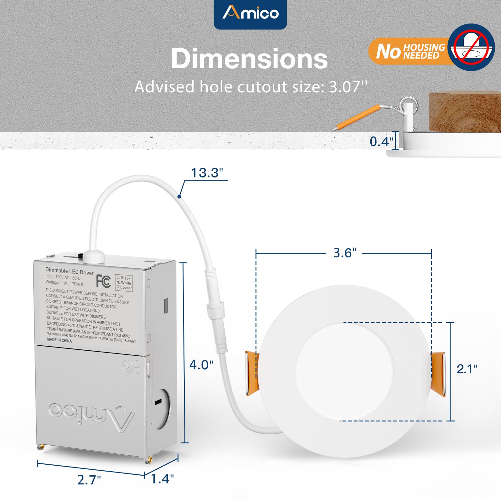 Amico IC-rated recessed light safe to install with insulation contact.