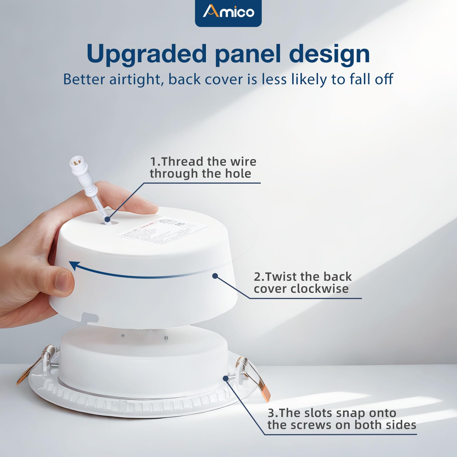 Amico IC-rated fixture safely sits in contact with insulation while staying cool.