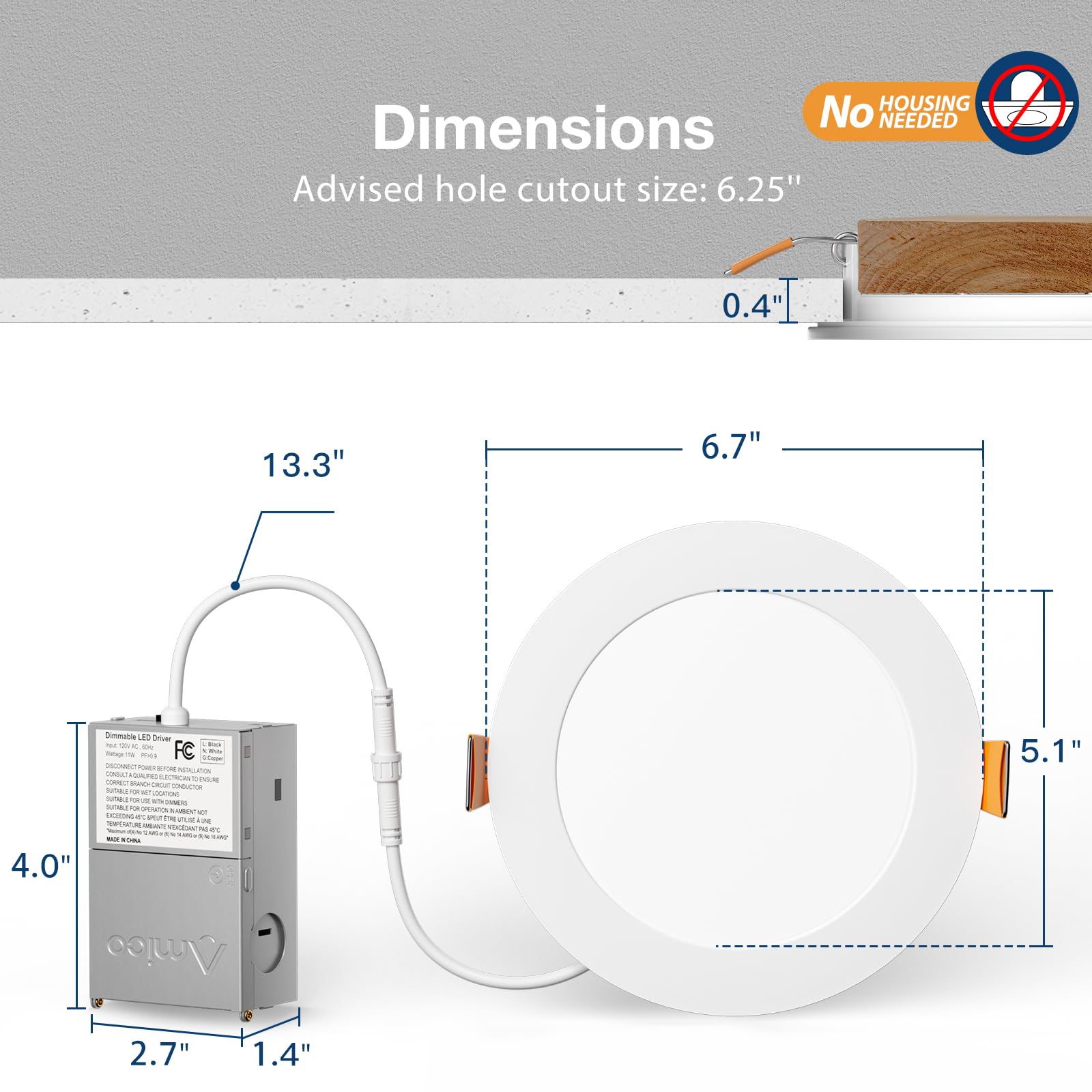 Amico LED downlight with IC rating for safe installation near insulation.