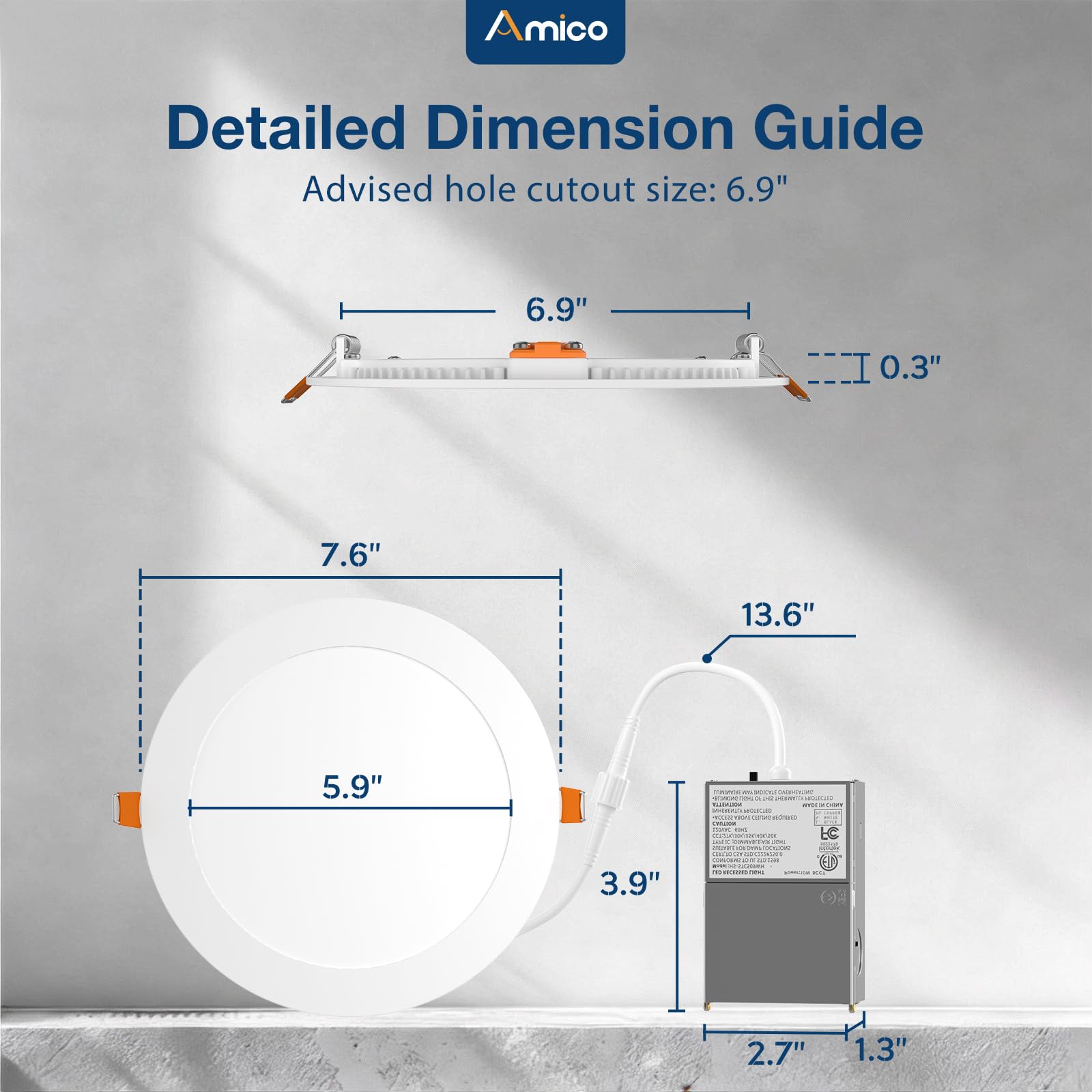 Amico large panel covers 6-inch holes for easy retrofit.