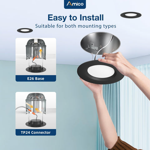 Amico LED can light with dimmable performance and universal E26 base for easy home installation.