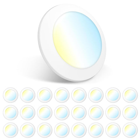 Amico LED disk light showing installation options for 5in and 6in housings