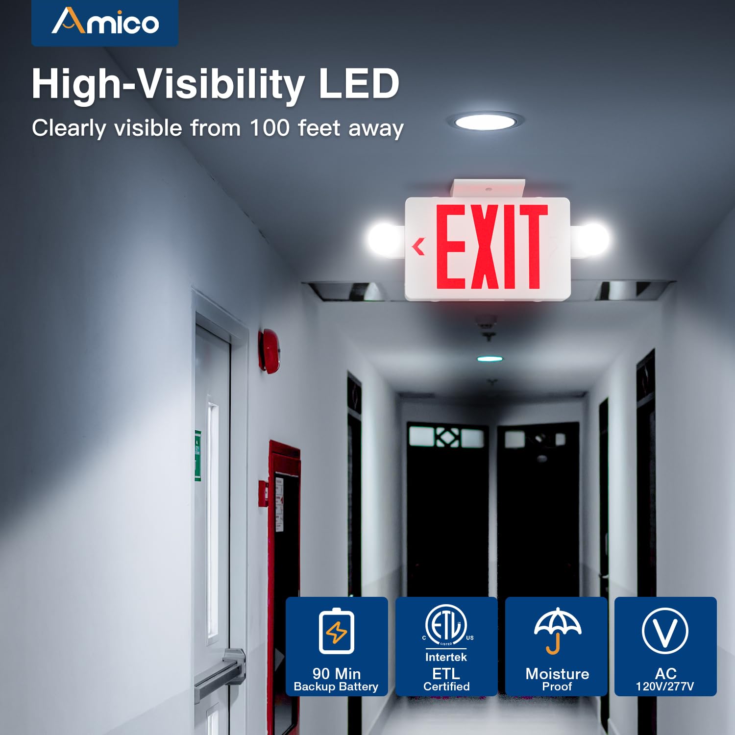 Amico emergency LED heads adjustable for flexible lighting.