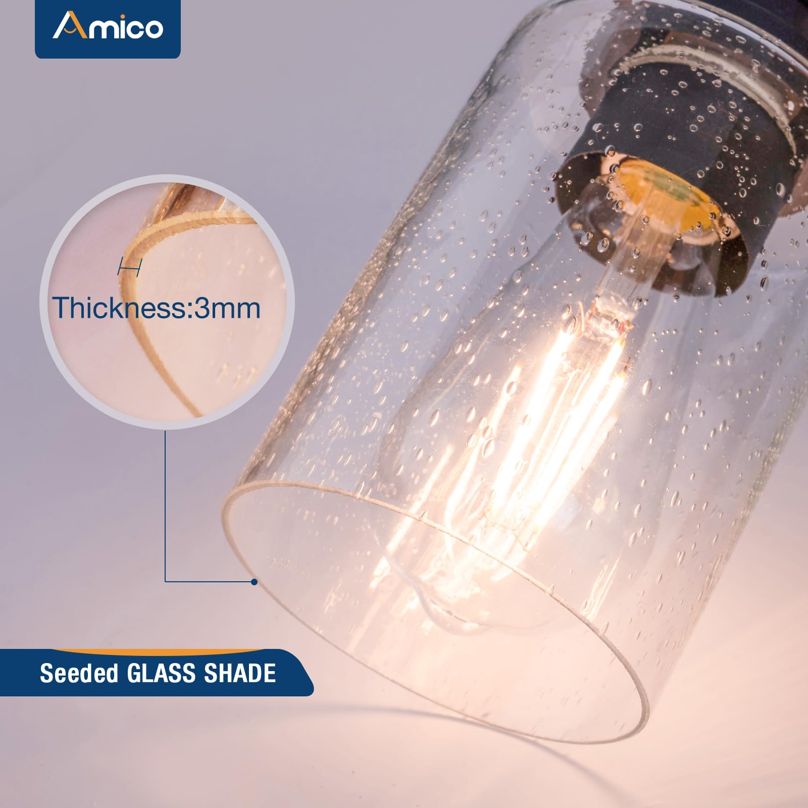 Amico compatible with LED, CFL, incandescent bulbs for versatile styling.