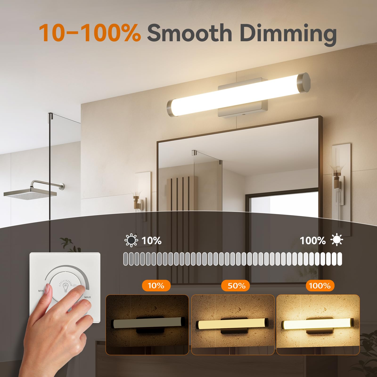 Amico vanity light 16-inch wall-mount detail shows sleek black finish.