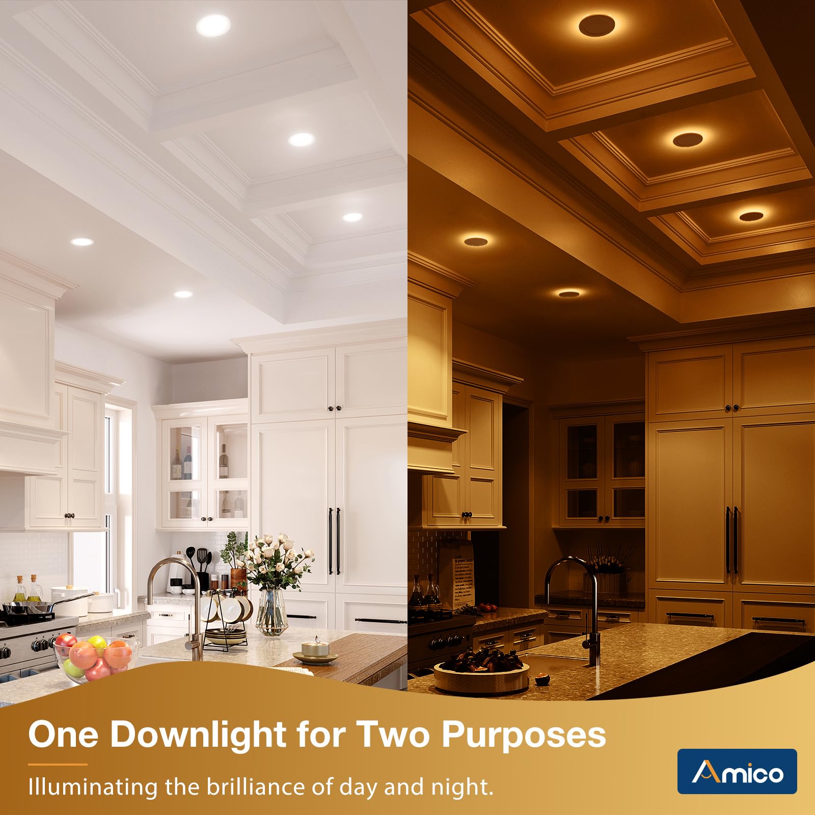 Amico night light mode emits amber 2000K for gentle nighttime illumination