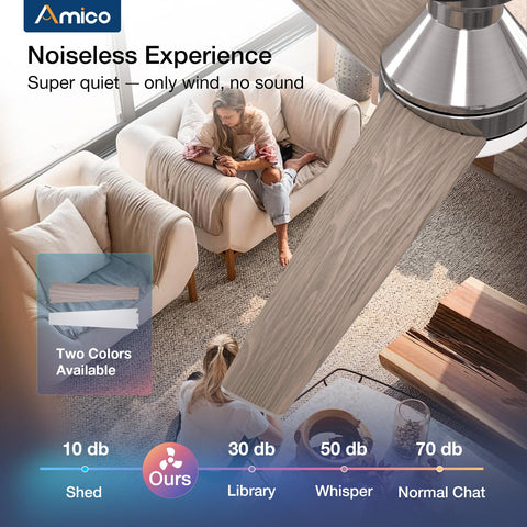 Amico quiet ceiling fan in a bedroom at 35 dB for peaceful nights.