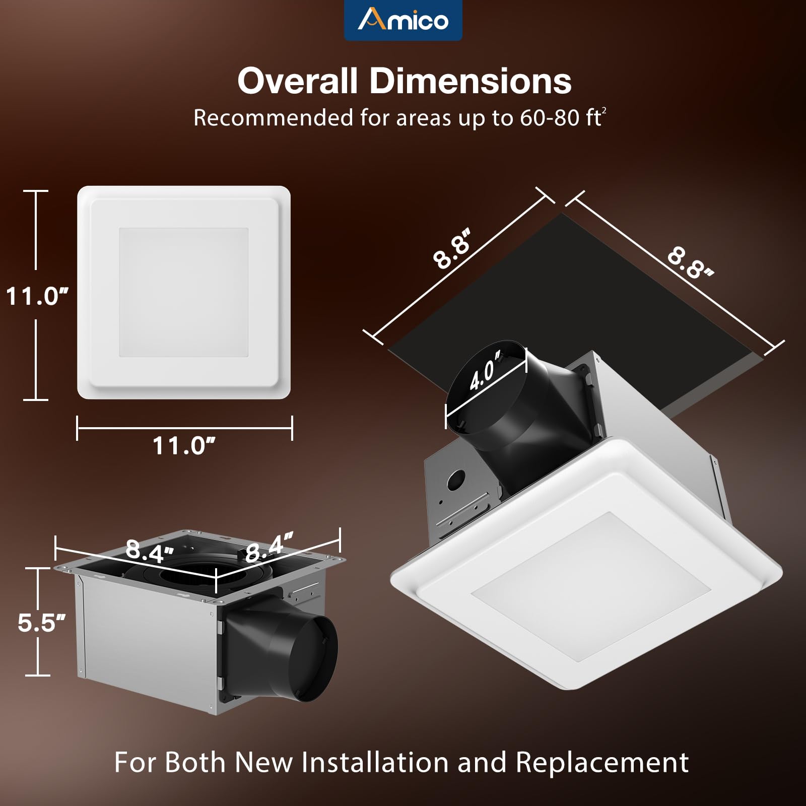 Amico bathroom exhaust fan runs quietly at 0.9 sones