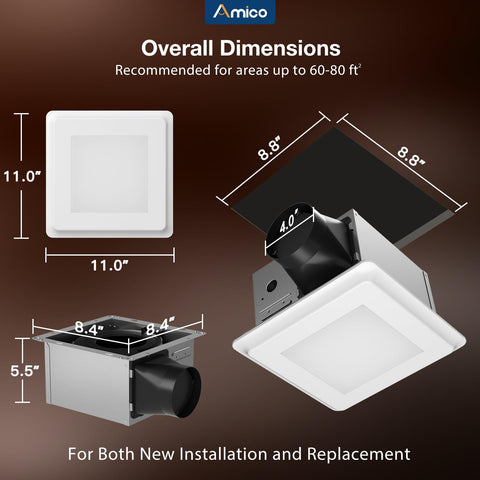 Amico bathroom exhaust fan runs quietly at 0.9 sones