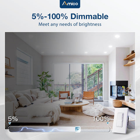 Amico recessed lighting is dimmable across most dimmers for comfortable eye-level lighting.