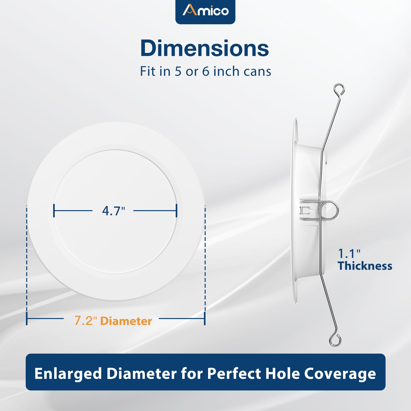 Amico recessed lighting installs with an E26 base, saving time and electrician costs.