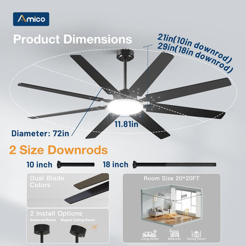 Amico reversible DC motor delivers powerful airflow with low noise.