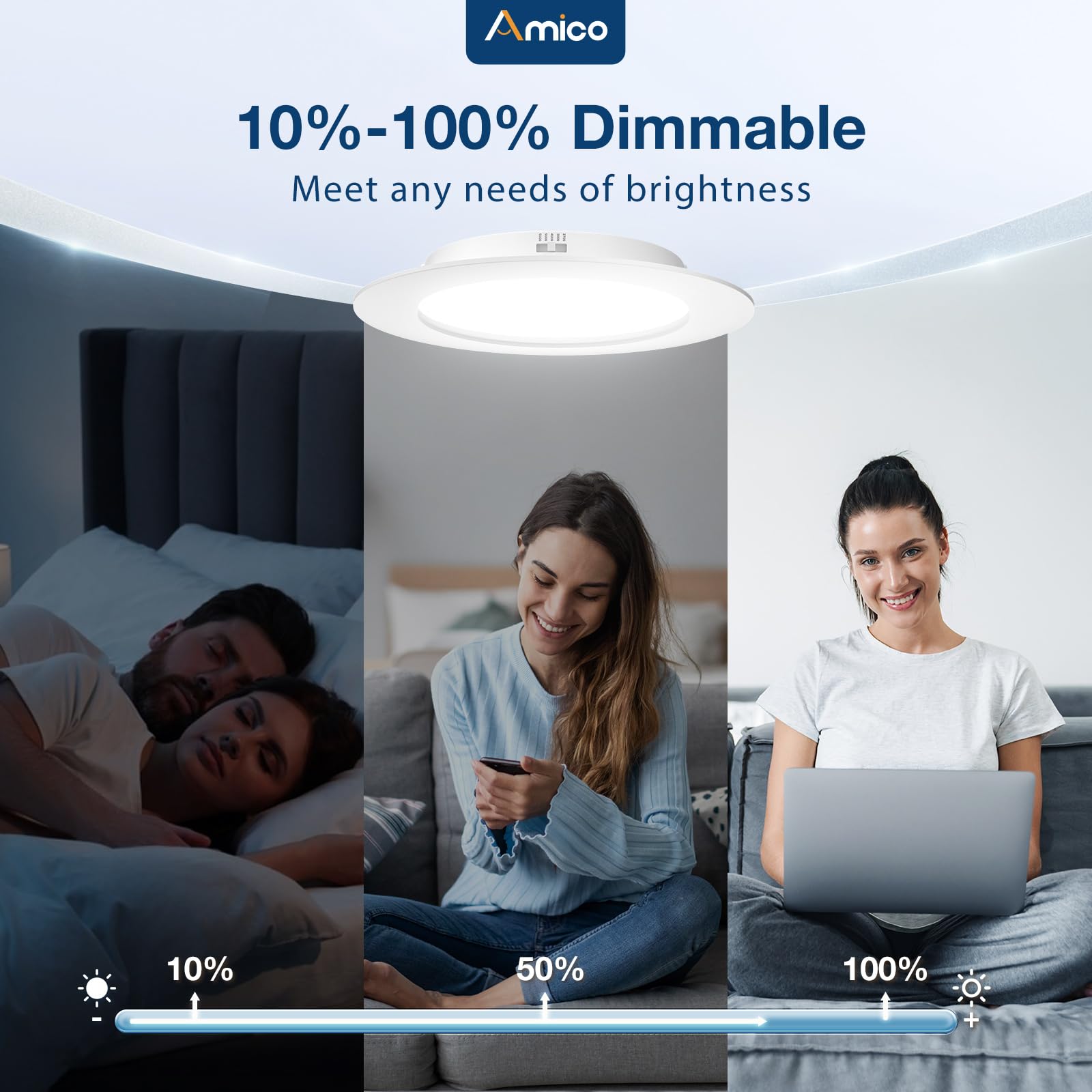 Amico dimming range 10-100 percent in action for mood control