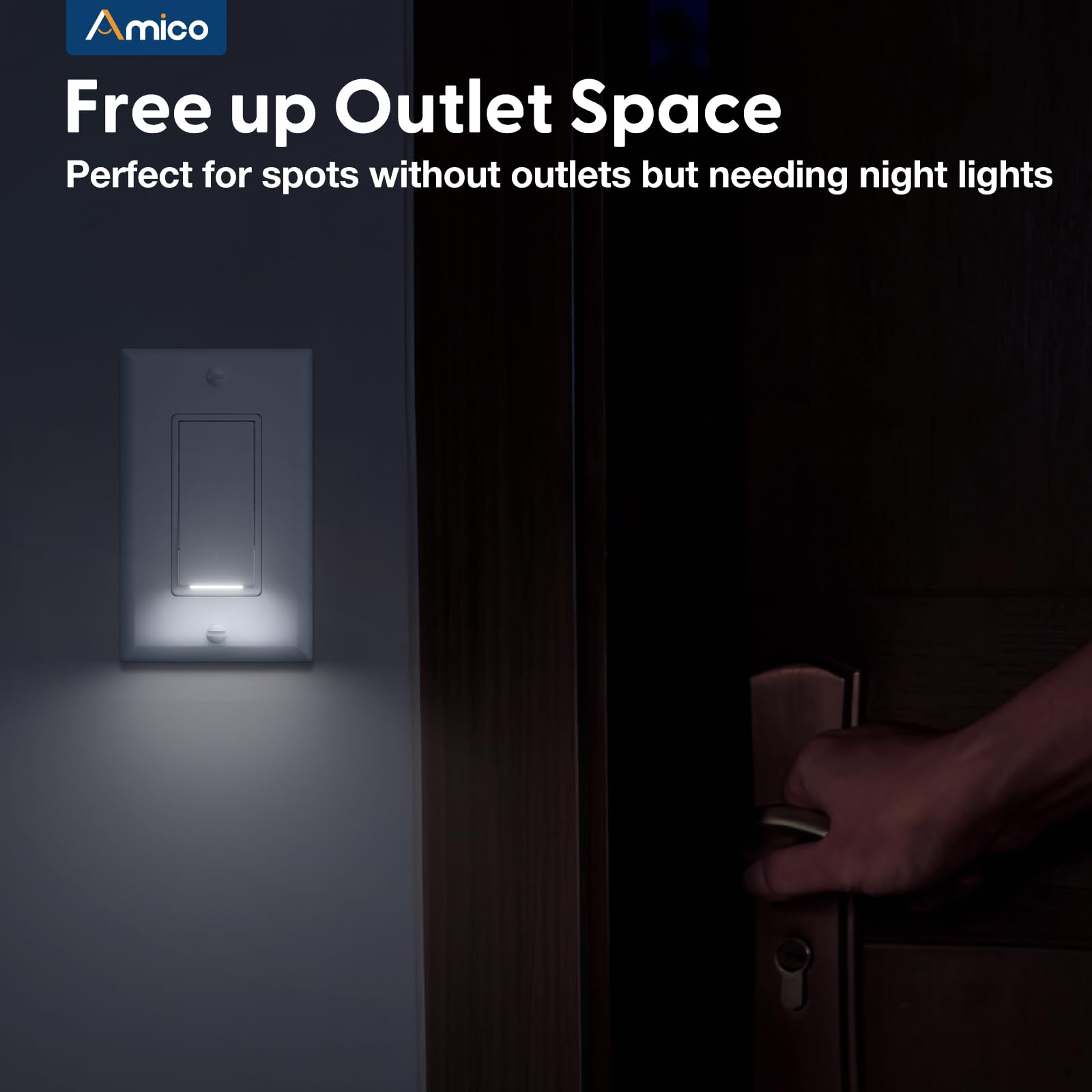 Amico soft, glare-free LED guide light for gentle night visibility.