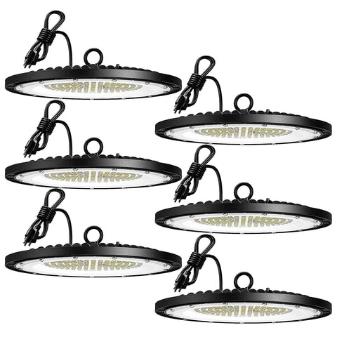 Amico UFO LED high bay light 150W front view for compact warehouse illumination.