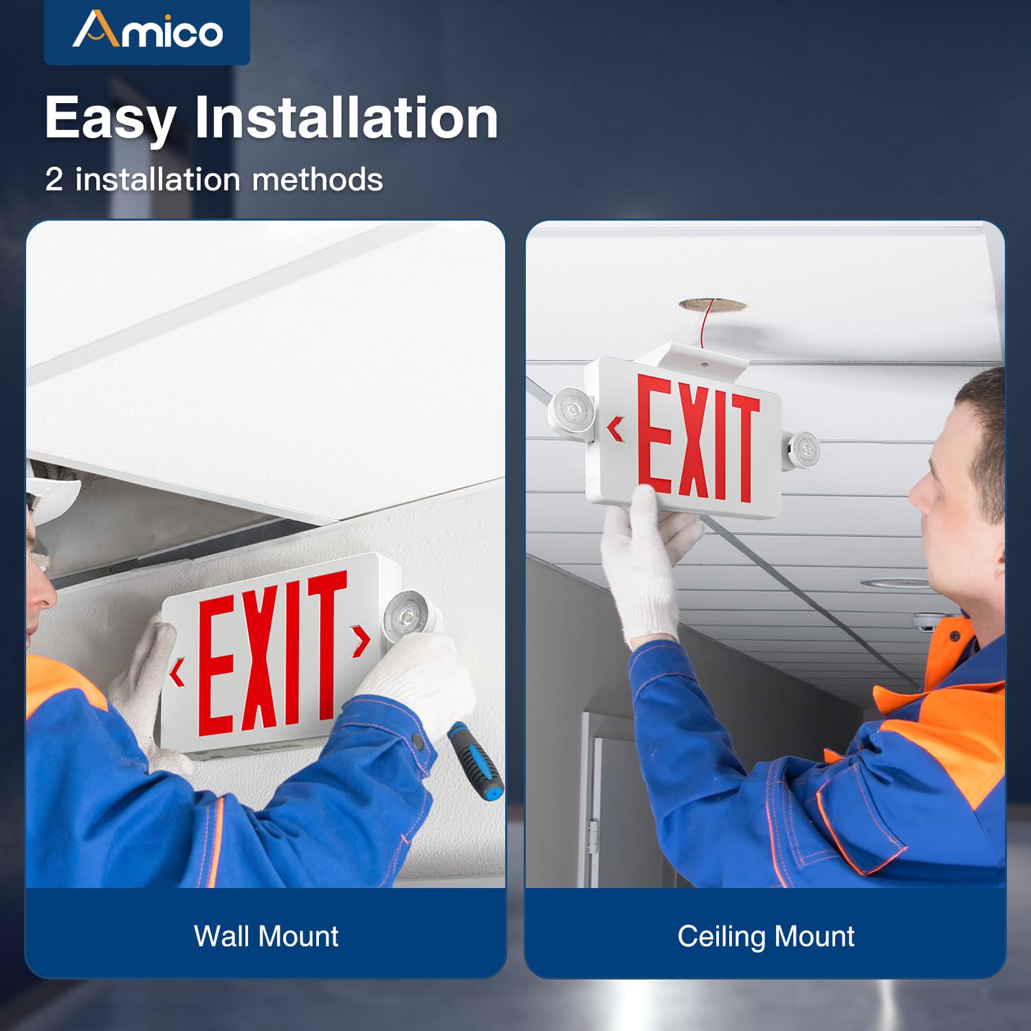 Amico UL 924 compliant emergency exit lighting for compliance.