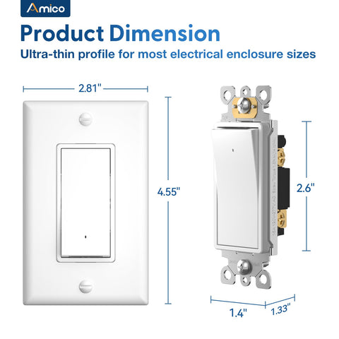 Amico 2-in-1 switch and night light for organized walls.