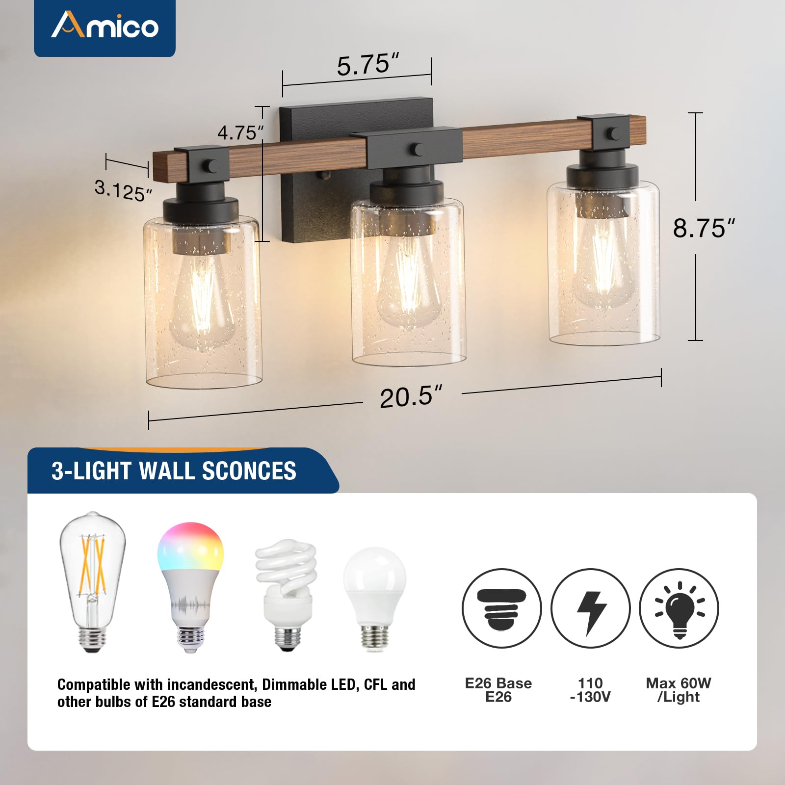 Amico vanity light installed up or down showing versatile lighting options