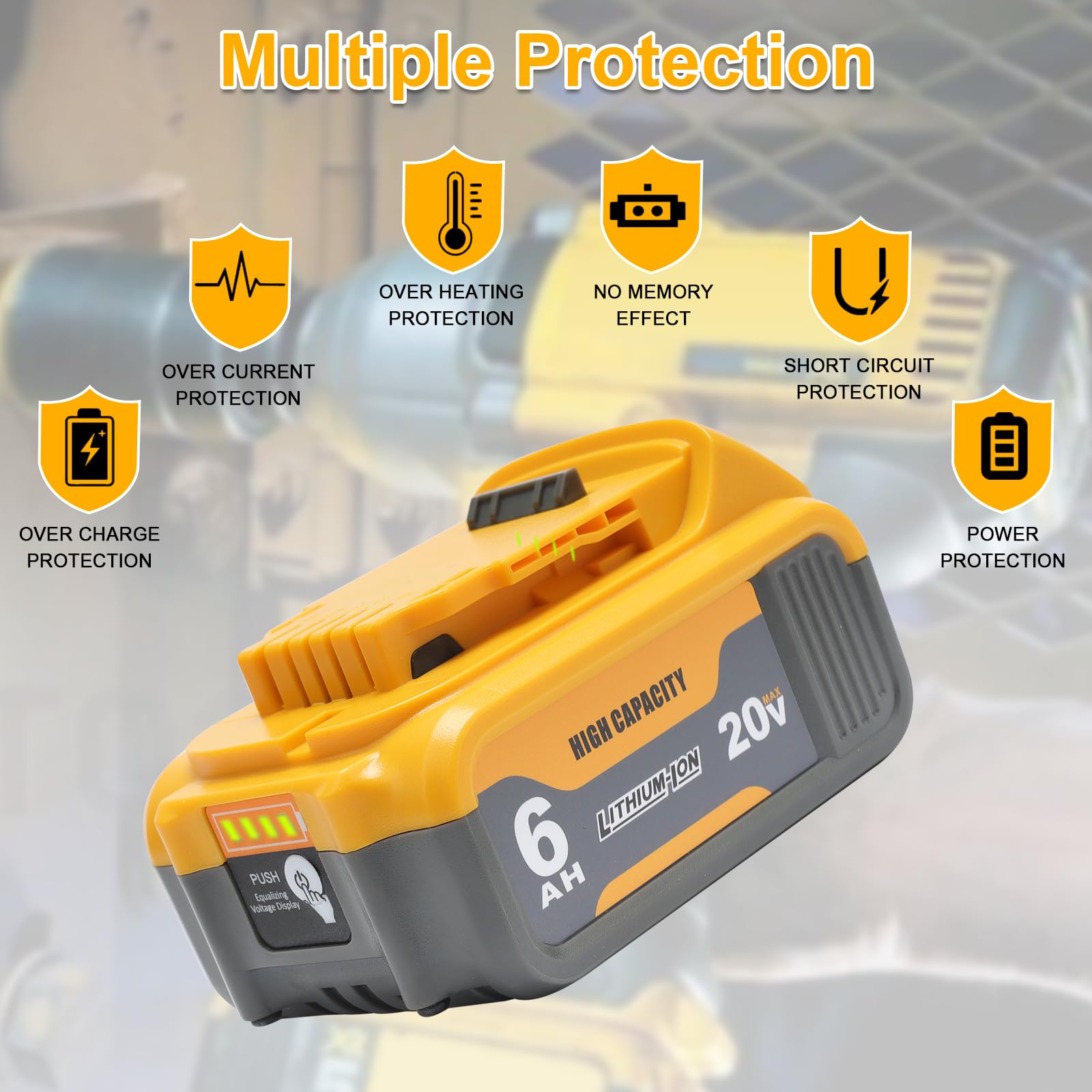 AMICROSS 6.0Ah battery compatible with DCB200 and DCB206 series Dewalt tools