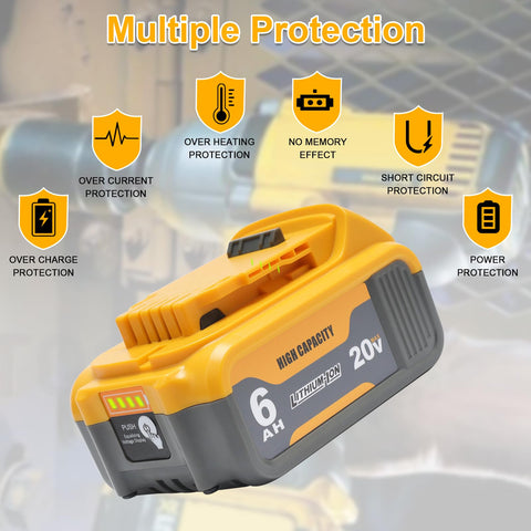 AMICROSS 6.0Ah battery compatible with DCB200 and DCB206 series Dewalt tools